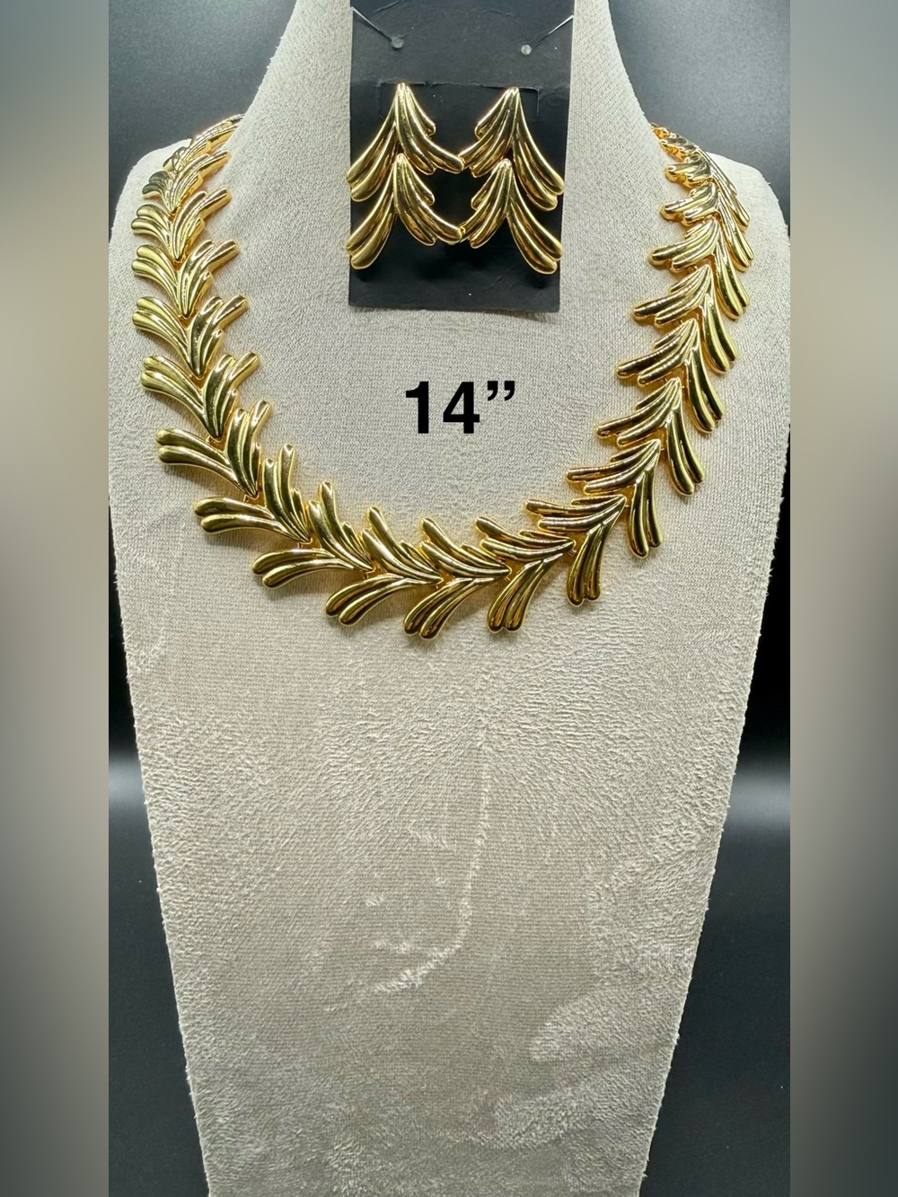 Gold Leaf Statement Necklace and Earrings Set